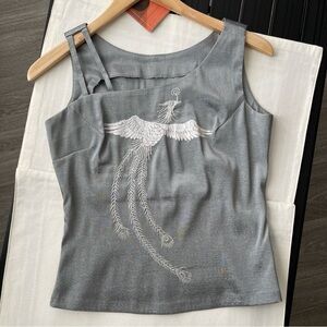 Size XS  East-West Silver Embroidered Phoenix Blouse  Gorgeous, In excellent Pre
